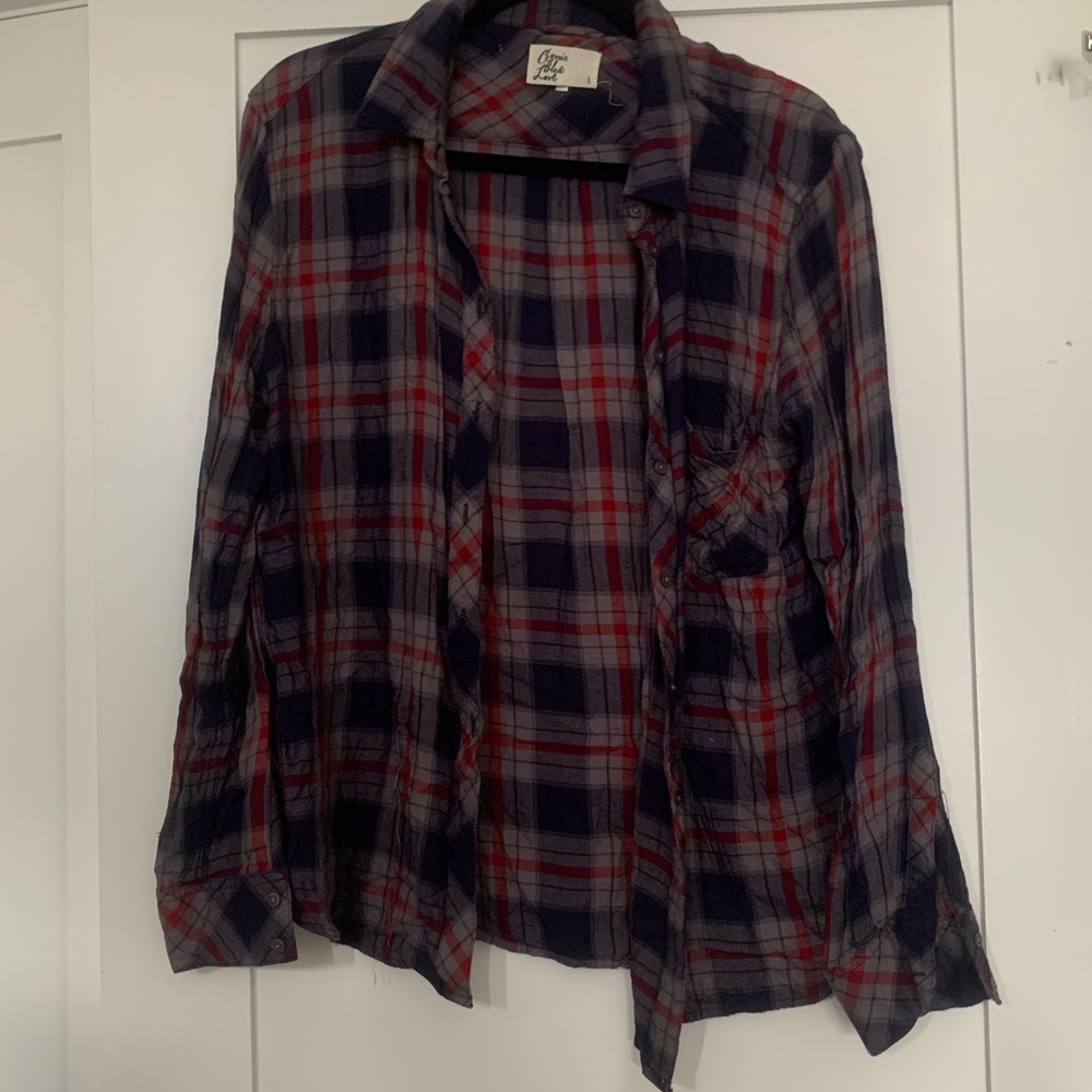 Cosmic Blue Love Plaid Flannel Button Down shirt